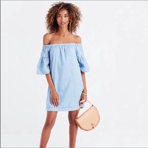 Madewell Azalea Chambray Denim Off Shoulder Dress
